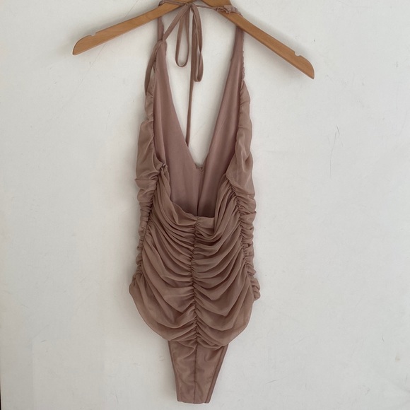 Zara Draped Tulle Runched Halter Bodysuit in Nude, Size S - Picture 6 of 12